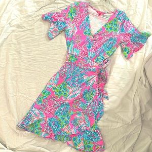 Pink Lilly Pulitzer printed wrap dress